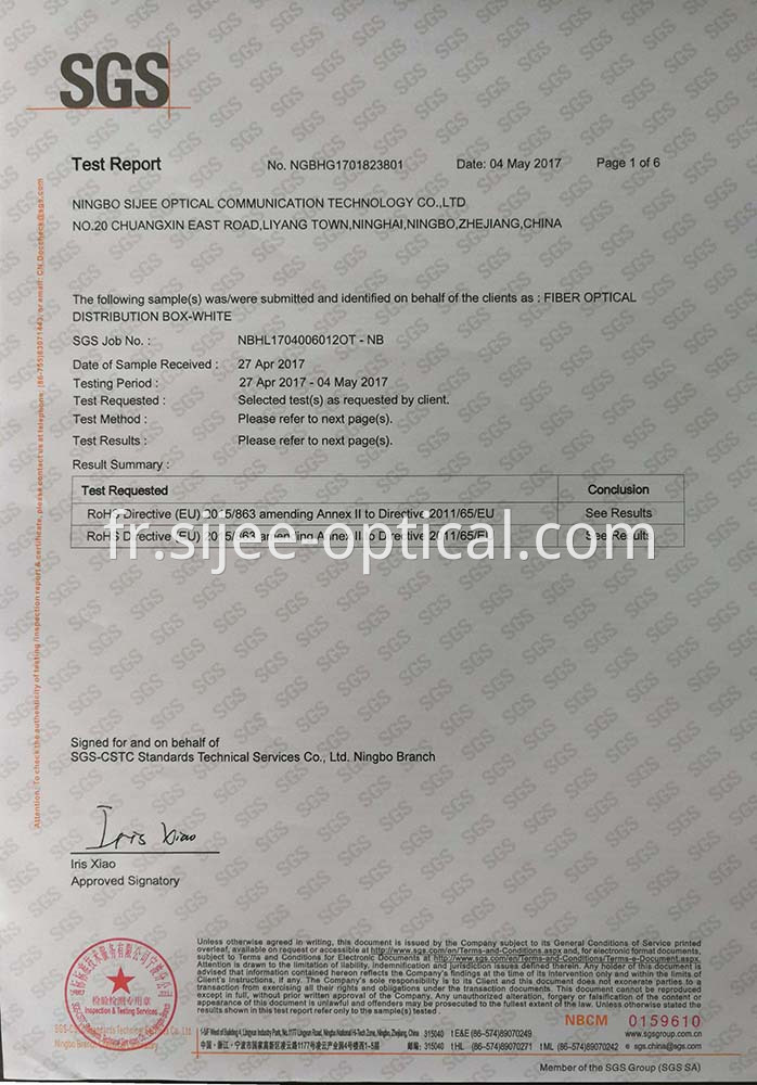 Fiber optic distribuiton box ROHS